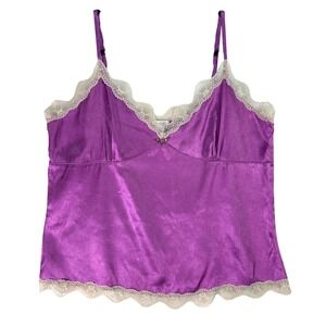 Vintage Y2K Old Navy Purple Satin Lace Trim Cami‎ Tank Top Lingerie Intimates L